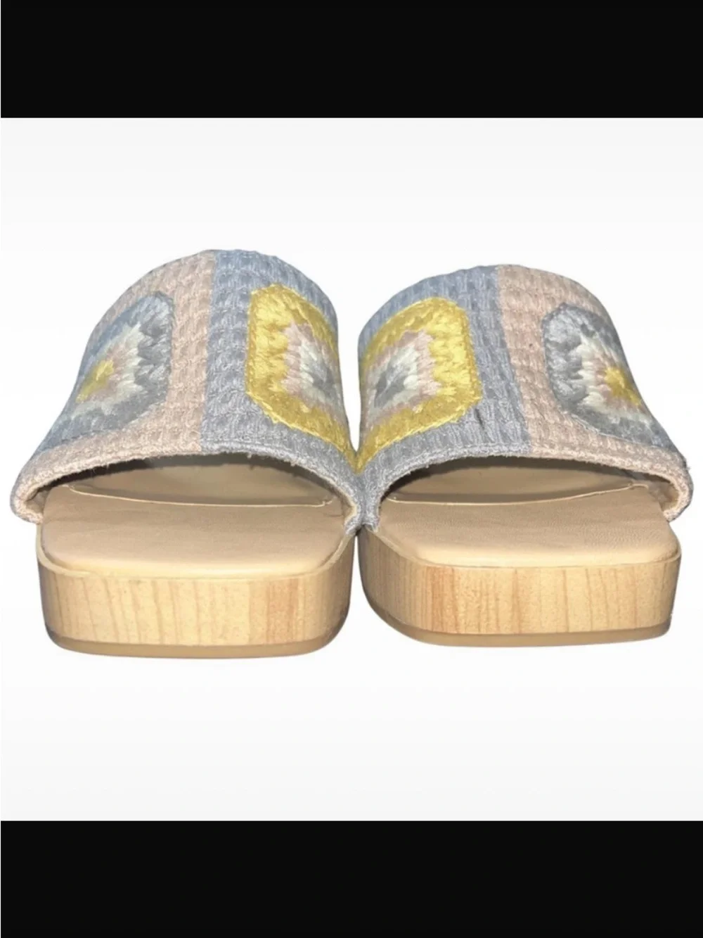 No Boundaries Pastel Granny Square Crochet Chunky Heel Sandals - Size 9.5